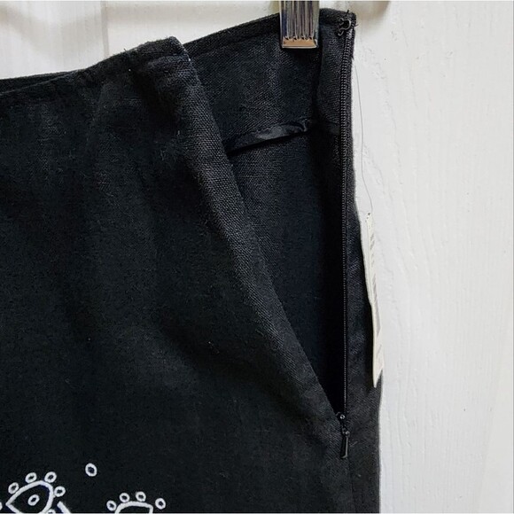 Parisian Skirt Womens 12 Black 100% Linen White Embroidered Zip Office Preppy - Picture 6 of 9